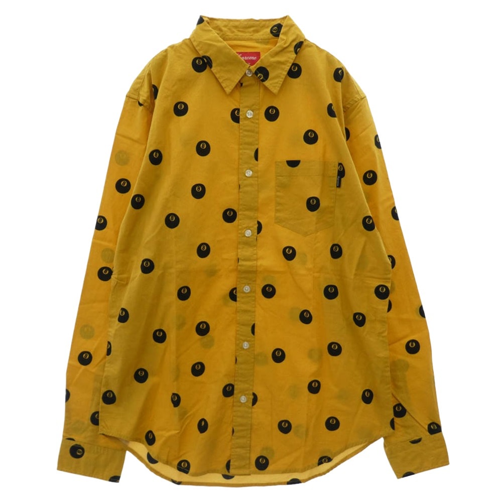 Supreme シュプリーム 長袖シャツ 12AW 8-Ball Shirt エイトボール 総柄 ボタンダウン 長袖 シャツ イエロー系 M【中古】