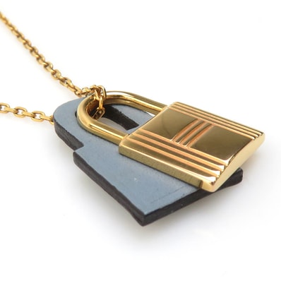 エルメス HERMES ネックレス オーケリーPM メタル/レザー ゴールド/グレー レディース【中古】 e61210g