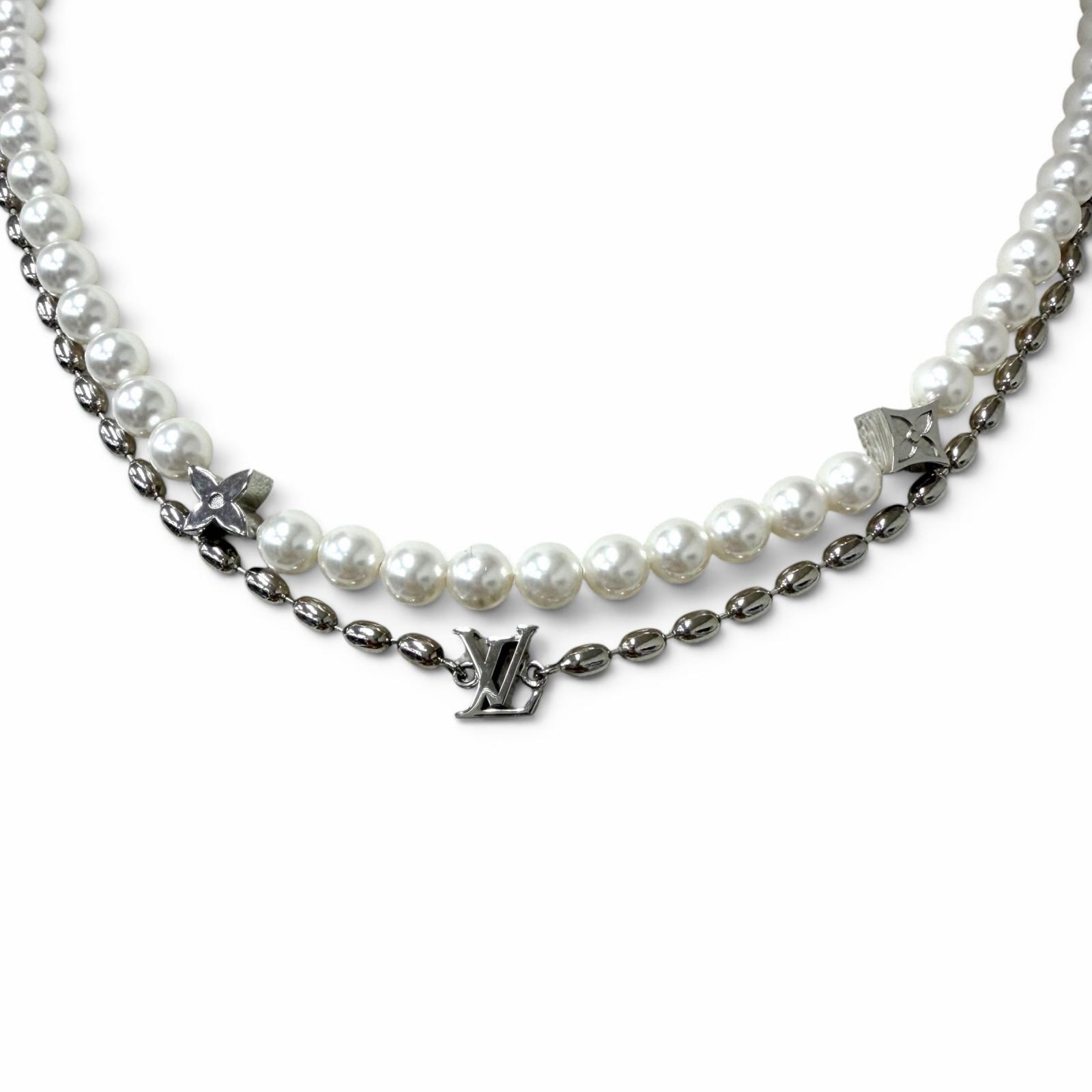 美品 ルイヴィトン ネックレス パール フュージョン シルバー M01781
