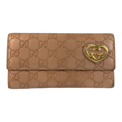 GUCCI グッチ グッチシマ ラブリー ピンクベージュ ゴールド金具 レザー 長財布 ロングウォレット 600467 【中古】