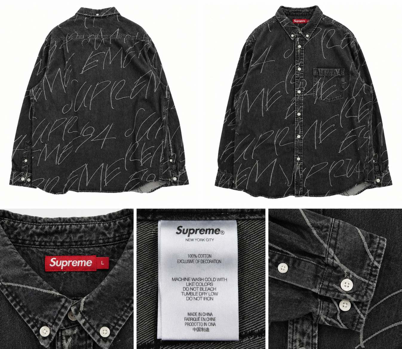 Supreme Handwriting Jacquard Denim Shirt "Washed Black"