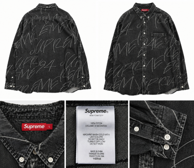 Supreme Handwriting Jacquard Denim Shirt "Washed Black"