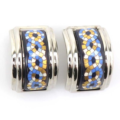 エルメス HERMES イヤリング 七宝焼き メタル/エナメル シルバー/ネイビー/ブルー/ゴールド レディース【中古】 e61779a