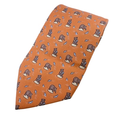 エルメス HERMES ネクタイ クマ 魚 オレンジ