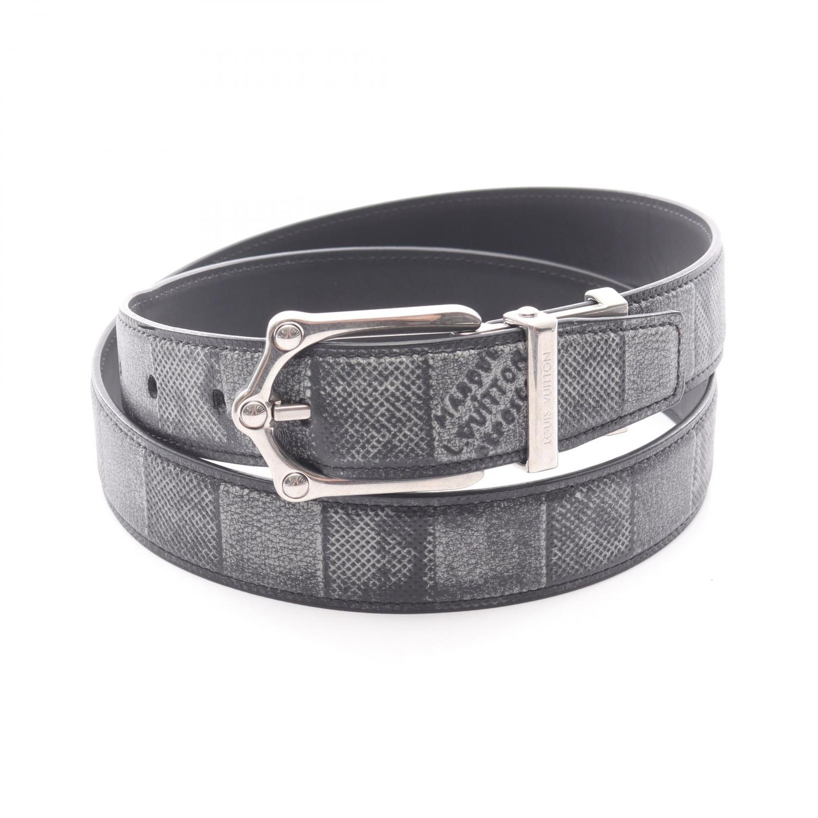 ルイ・ヴィトン LOUIS VUITTON LVフロッグ リバーシブルベルト ダミエ 30mm ベルト 衣料品 レザー ダミエ メンズ グレー系 【中古】