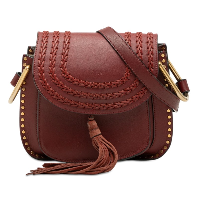 クロエ ハドソン タッセル 斜め掛け ショルダーバッグ ワインレッド ゴールド レザー メッキ レディース Chloe 【中古】