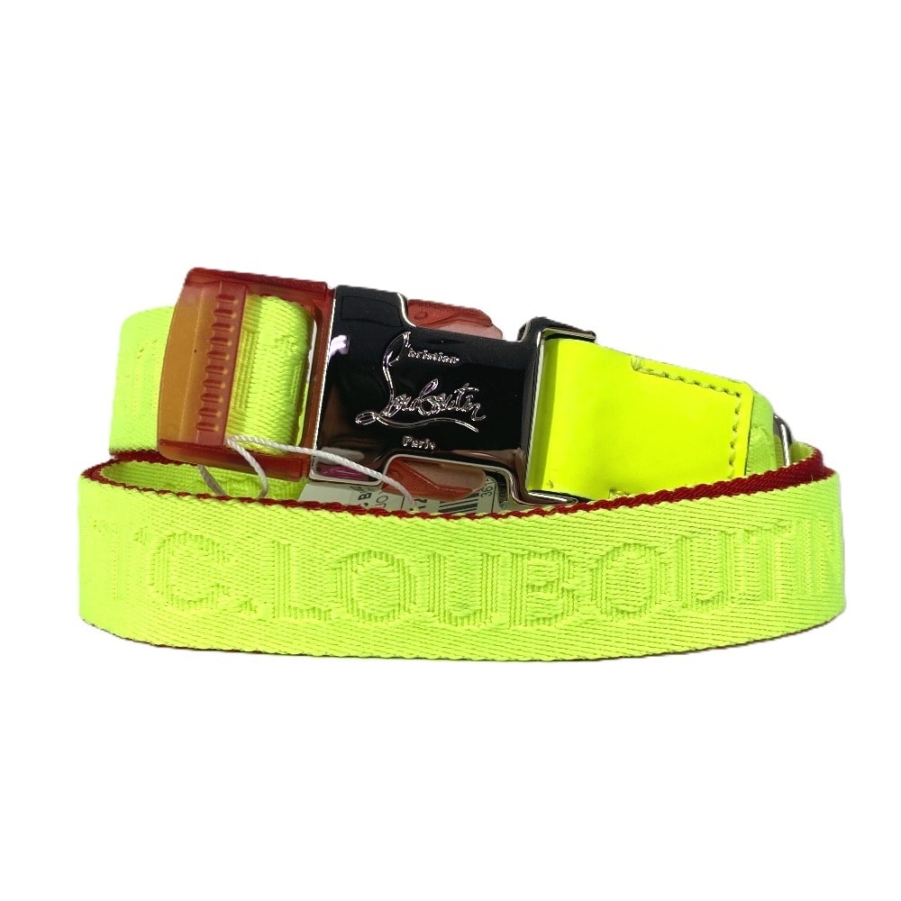 クリスチャンルブタン Christian Louboutin ロゴ 1205286 ガチャベルト アクセサリー ズボン用ベルト ベルト キャンバス ネオンイエロー 未使用