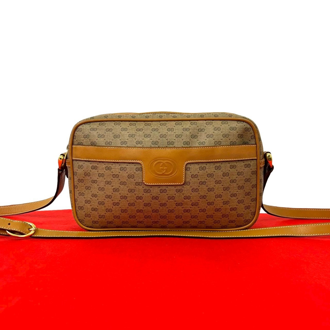 GUCCI グッチ マイクロGG ロゴ レザー PVC ショルダーバッグ ブラウン
 22927