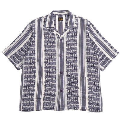 2023SS■Needles ニードルズ Cabana Shirt Papillon Stripe Dobby 半袖シャツ サイズM 蝶々柄 オープンカラー カバナシャツ ブランド古着【中古】20261005/RB1202