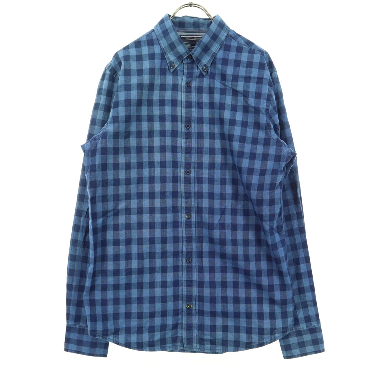 TOMMY HILFIGER トミーヒルフィガー コットン チェック柄 長袖 ボタンダウンシャツ S ブルー系
