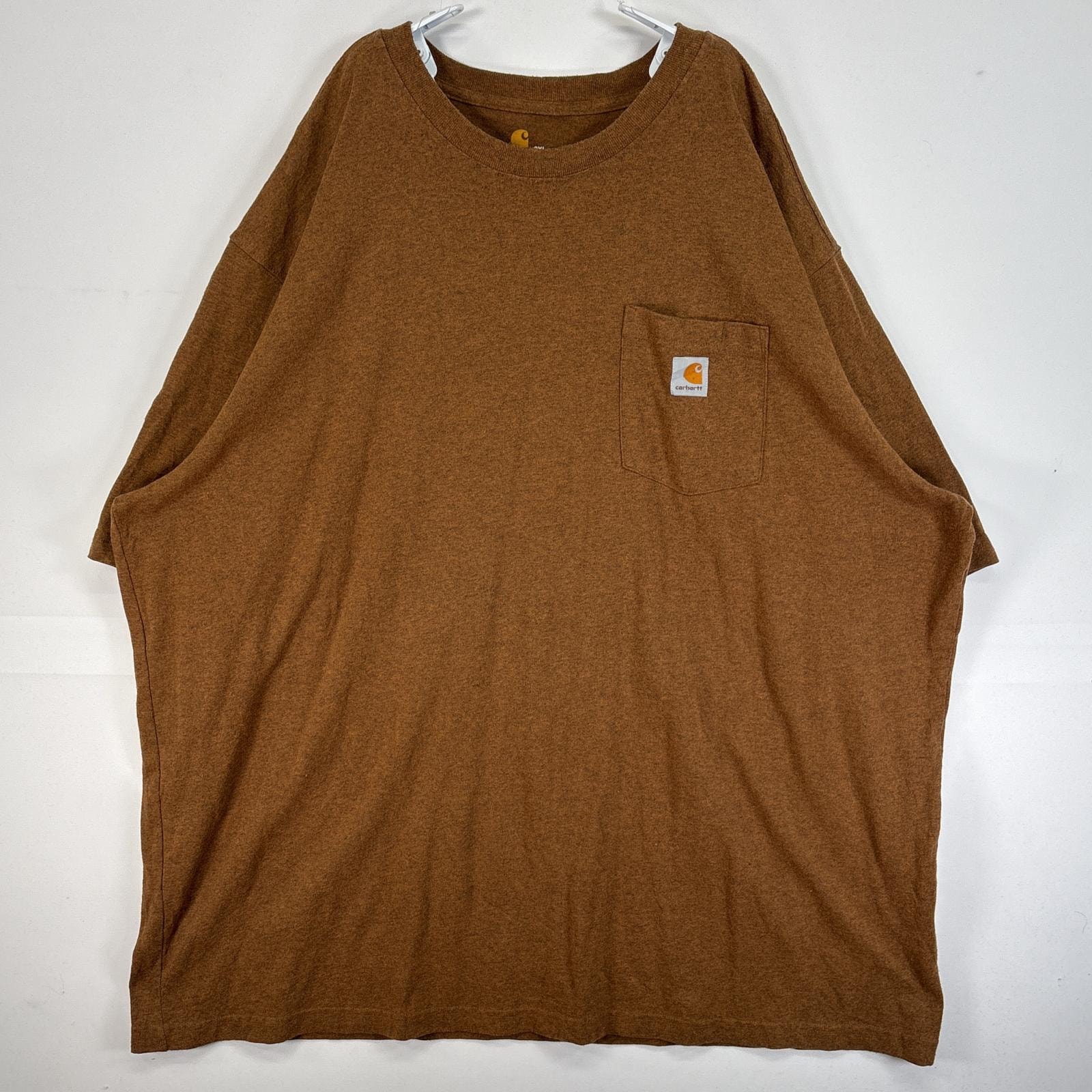 古着 カーハート Carhartt 半袖Tシャツ ワンポイント ロゴ 大きいサイズ 肉厚 胸ポケ 3XL  ブラウン 無地 メンズ