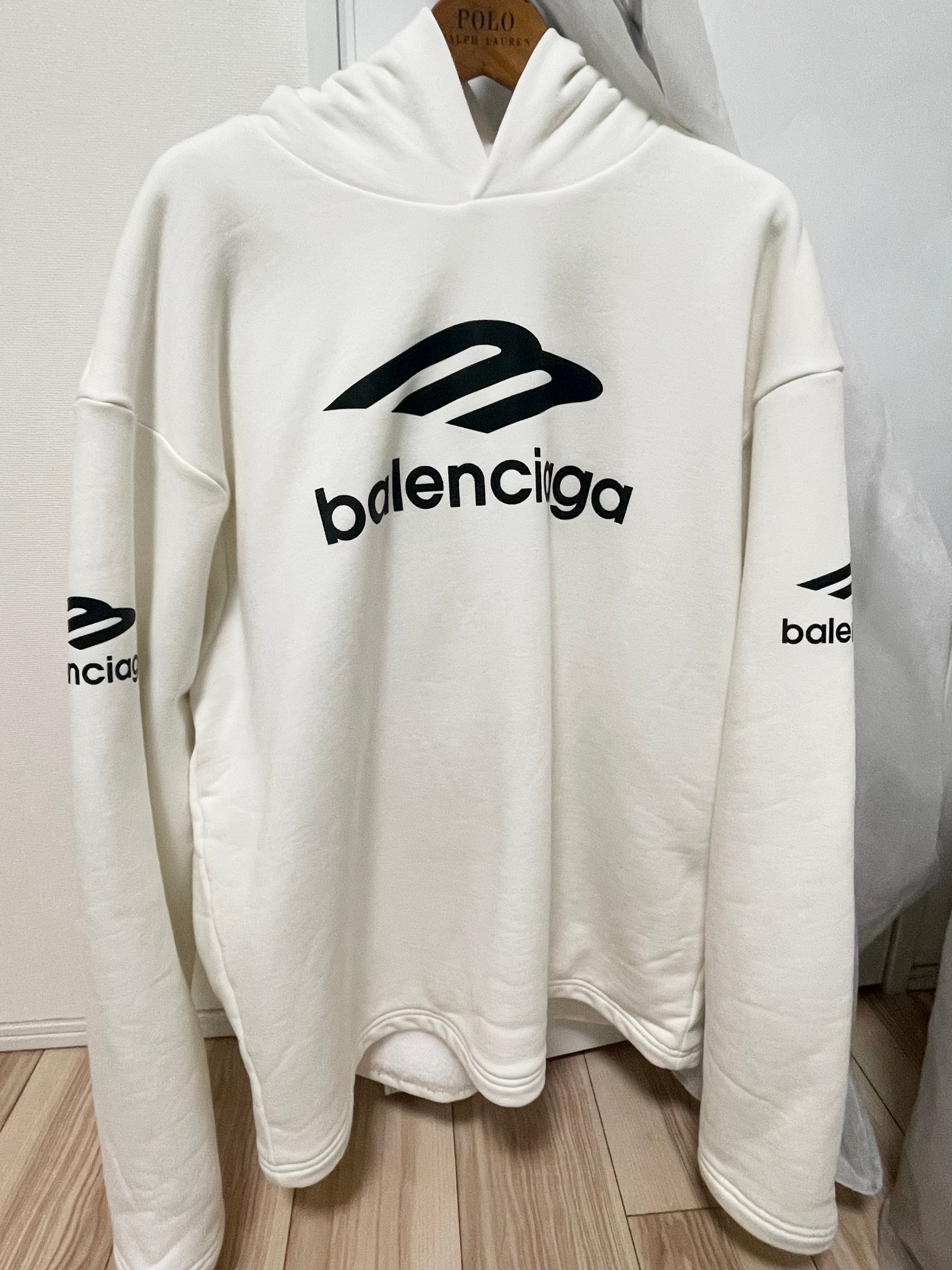 BALENCIAGA Men's 3B Sports Icon Water Repellent Hoodie Oversized Heavy Fleece "White"
