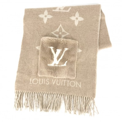 LOUIS VUITTON ルイヴィトン マフラー モノグラム コールドレイキャビック 防寒具 M74354 カシミヤ ミンク ベージュ アイボリー レディース 冬【中古品】