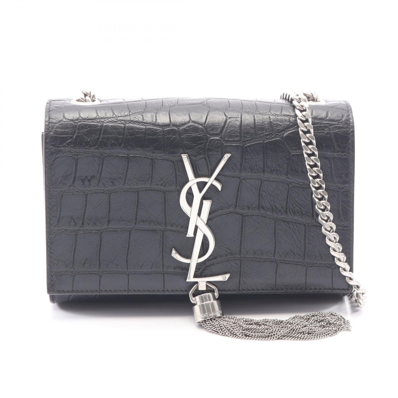 サンローランパリ SAINT LAURENT PARIS ケイト モノグラム クロコ型押し ショルダーバッグ バッグ レザー レディース ブラック系 【中古】