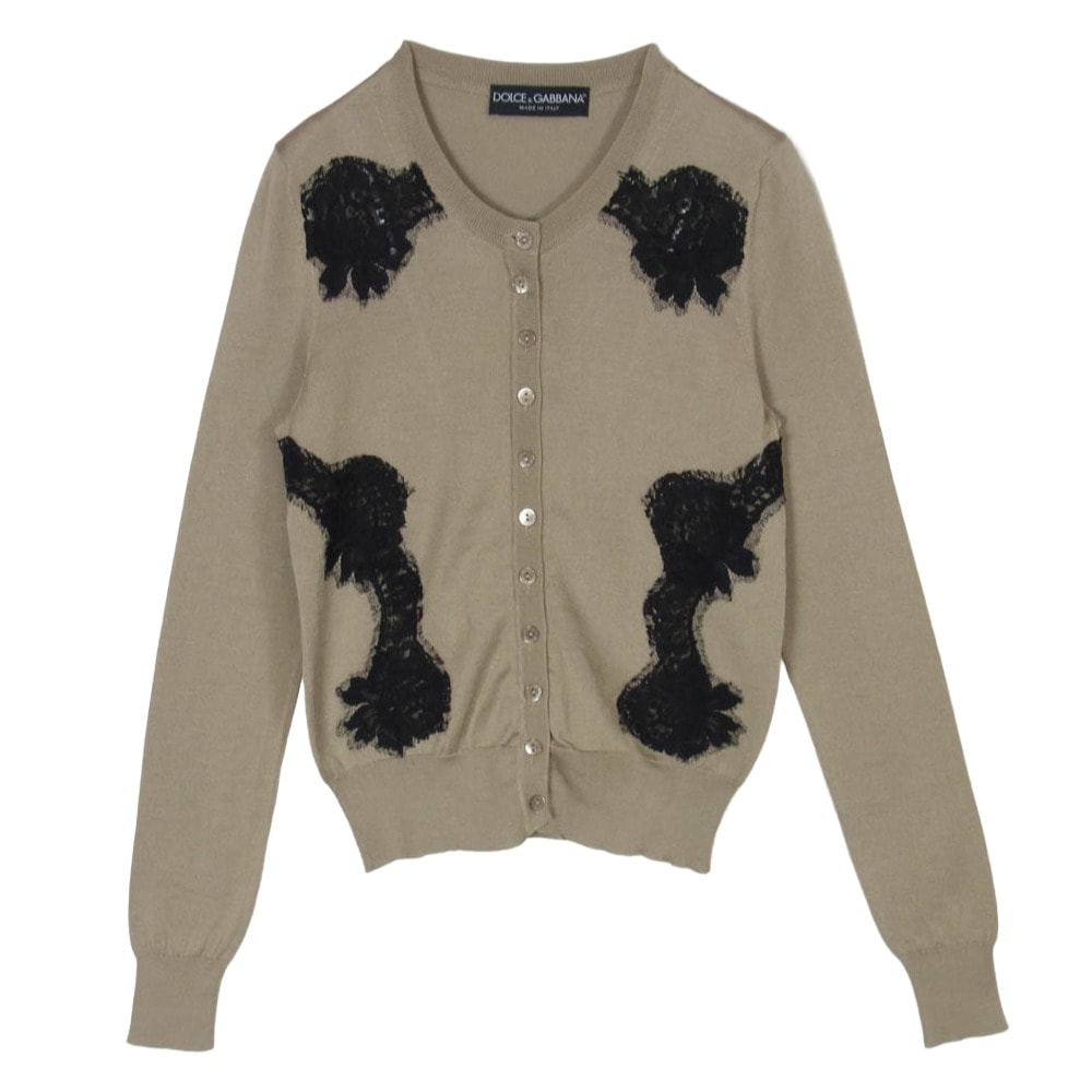 DOLCE&GABBANA ドルチェアンドガッバーナ レース クルーネック シルク カーディガン ベージュ系 36【中古】