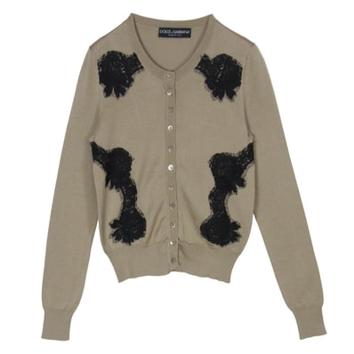 DOLCE&GABBANA ドルチェアンドガッバーナ レース クルーネック シルク カーディガン ベージュ系 36【中古】