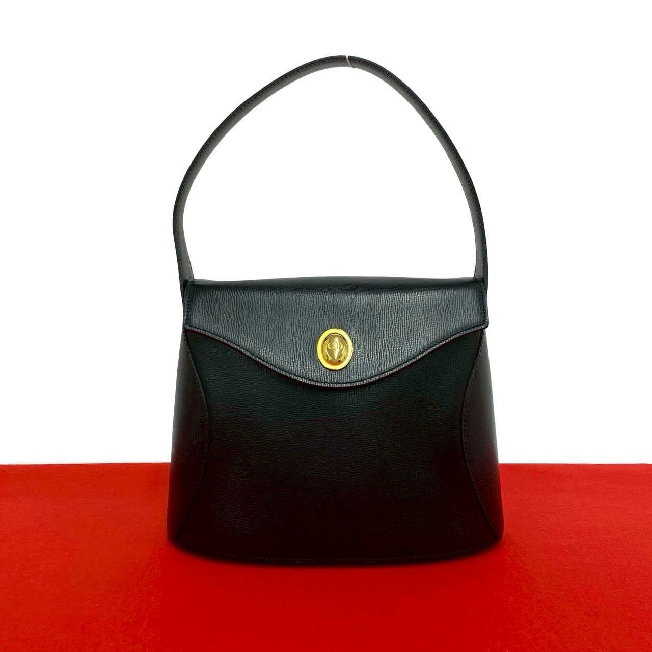 Christian Dior ディオール CD ロゴ 金具 レザー ハンドバッグ ブラック
 25593