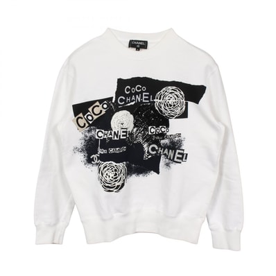 シャネル CHANEL ココマーク カメリヤ スウェット 衣料品 トップス コットン ラインストーン / スパンコール レディース ホワイト系 / ブラック系 P63298K48933 【中古】