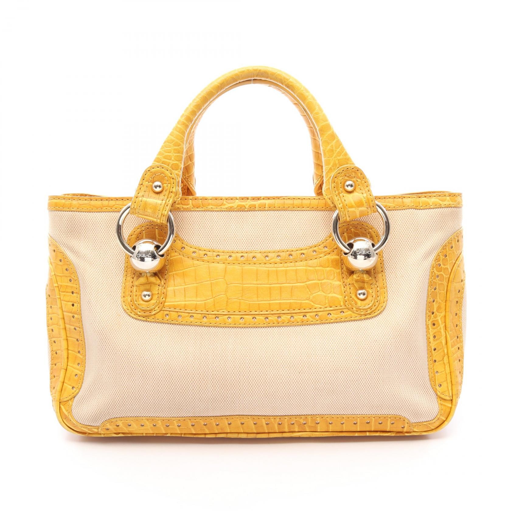 セリーヌ CELINE ブギーバッグ クロコ型押し ハンドバッグ バッグ キャンバス レザー レディース ベージュ系 / イエロー系 【中古】