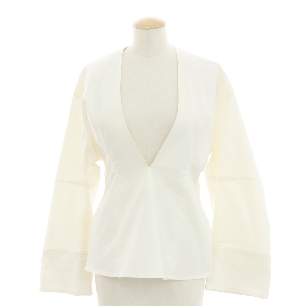 【中古】クラネ CLANE ストレッチ コットンナイロン DEEP V NECK SHIRT プルオーバー ブラウス アイボリー【サイズ1】【レディース】