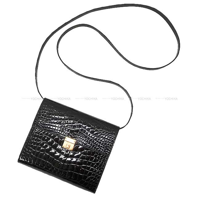 HERMES エルメス ショルダーバッグ クリック16 ポーチ ウォレット 黒 (ブラック) クロコダイル アリゲーター ローズゴールド金具 D刻印 新品未使用