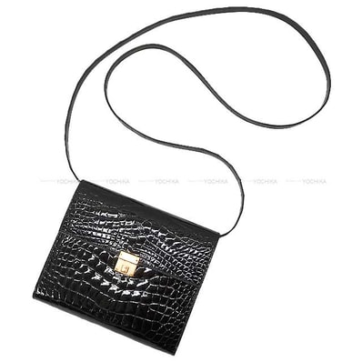 HERMES エルメス ショルダーバッグ クリック16 ポーチ ウォレット 黒 (ブラック) クロコダイル アリゲーター ローズゴールド金具 D刻印 新品未使用