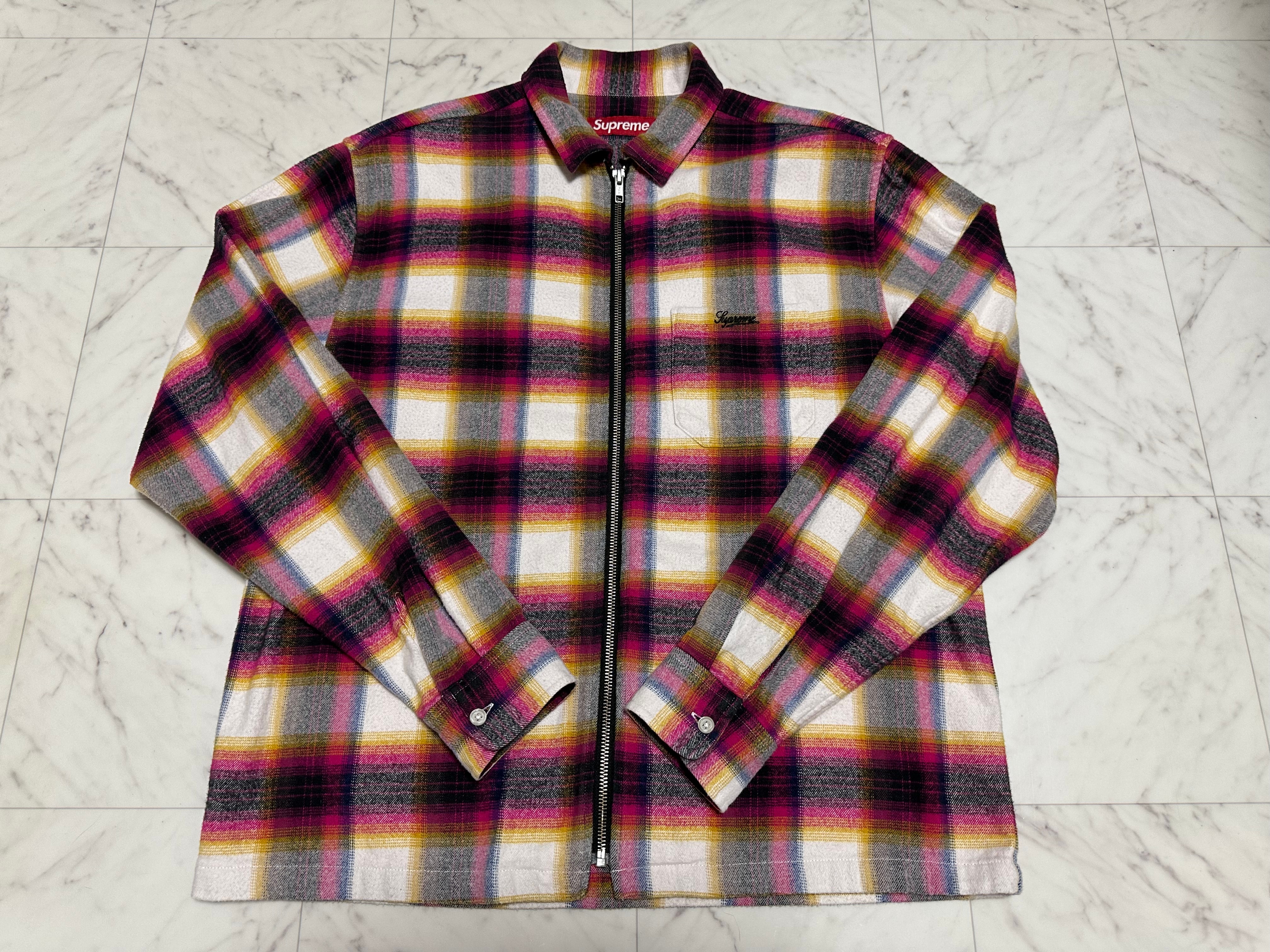 Supreme Shadow Plaid Flannel Zip Up Shirt "White"