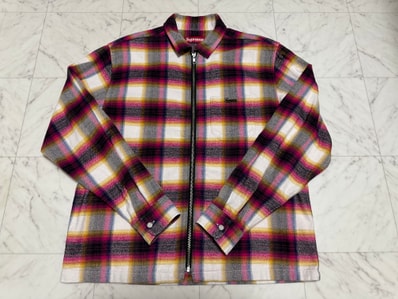 Supreme Shadow Plaid Flannel Zip Up Shirt "White"