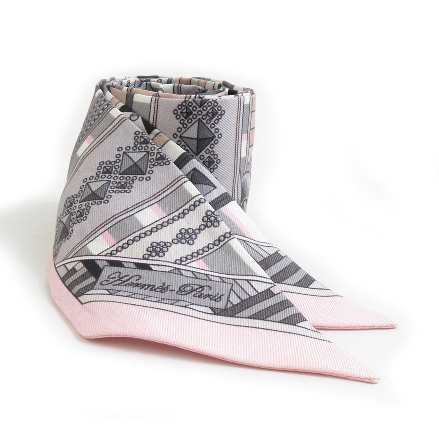 エルメス HERMES スカーフ ツイリー シルク ピンク/グレー レディース【中古】 e61161i