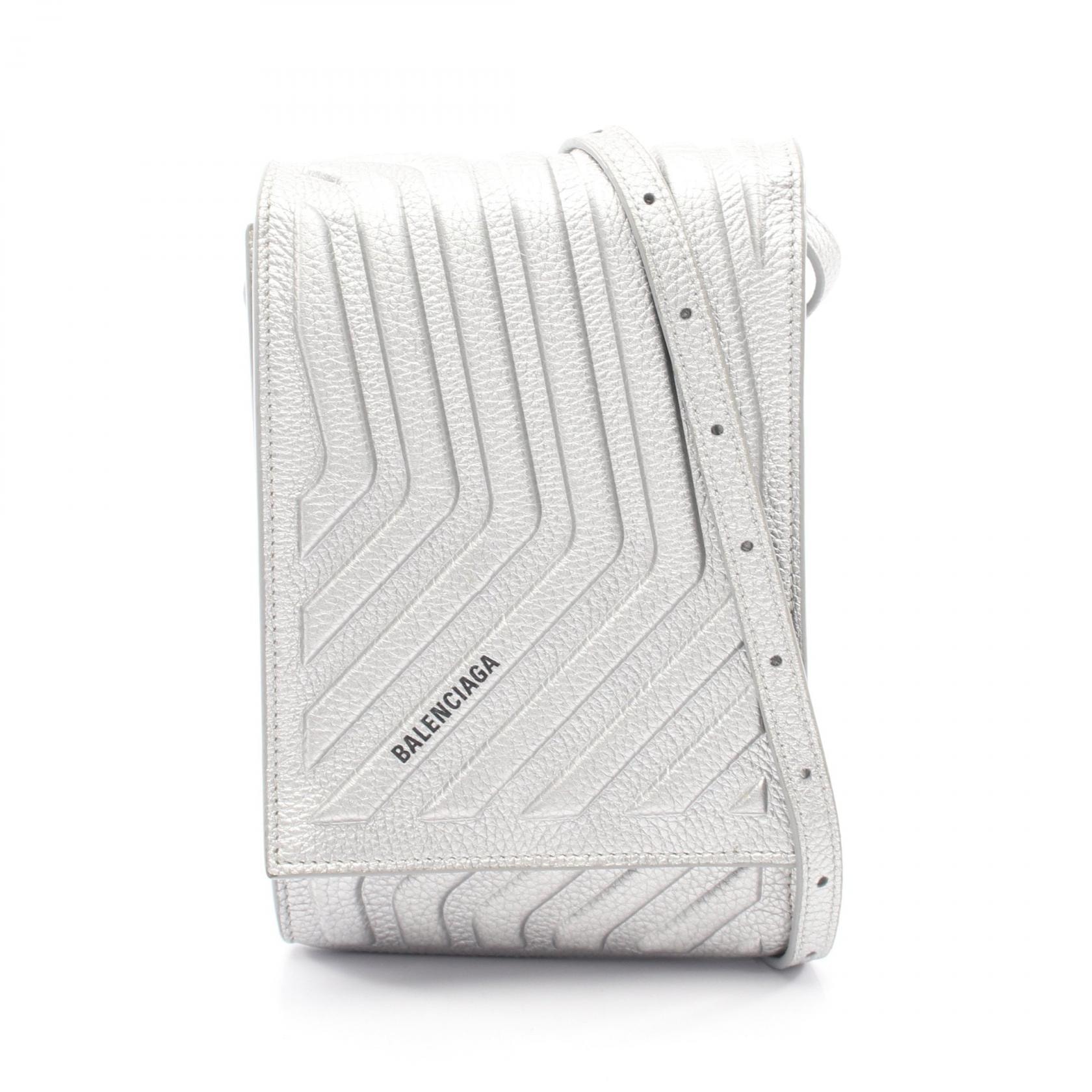 バレンシアガ BALENCIAGA カーフォンホルダー ショルダーバッグ バッグ レザー メンズ レディース シルバー系 693544 【中古】