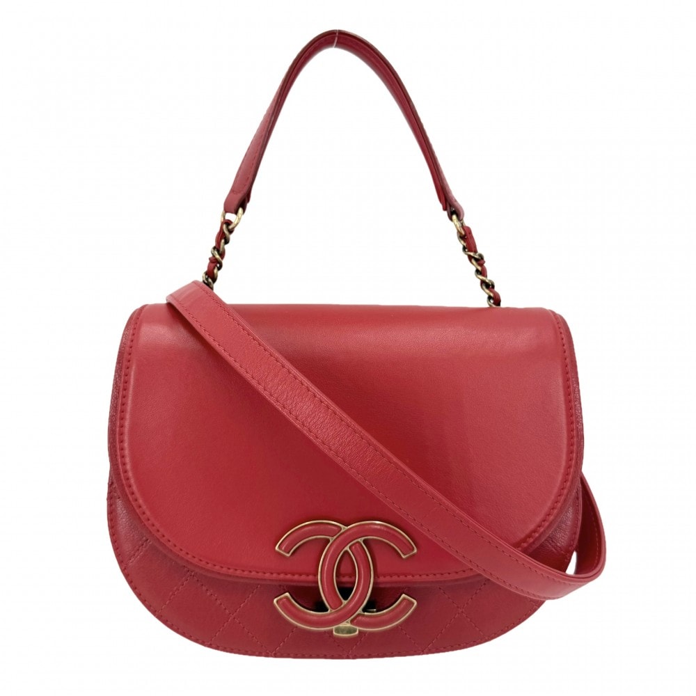 CHANEL シャネル 2WAY マトラッセ ココカーブ ショルダーバッグ ハンドバッグ 肩掛け ココマーク レザー    レッド 赤 ゴールド金具 レディース【中古品】