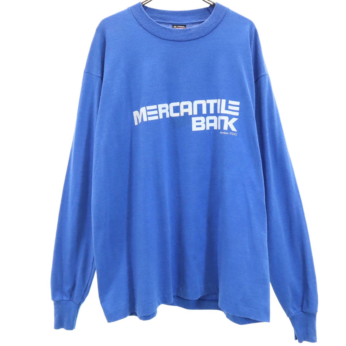 FRUIT OF THE LOOM BEST フルーツオブザルーム ベスト 90s USA製 オールド MERCANTILE BANK 長袖 Tシャツ XL ブルー ロンT 企業モノ