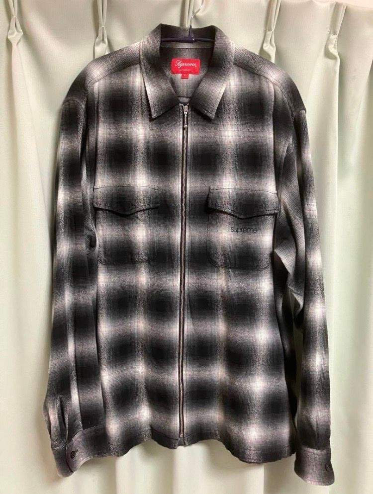 Supreme Shadow Plaid Flannel Zip Up Shirt "Black"