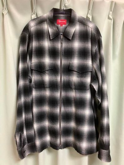 Supreme Shadow Plaid Flannel Zip Up Shirt "Black"