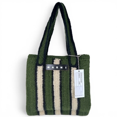 未使用品 マルニ FIQUE CROCHET BAG フィケ クロシェ ストライプトート SHMH0014A1