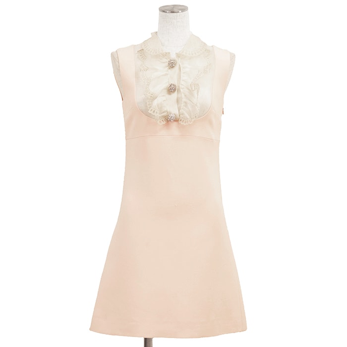 【SALE】Miu Miu ミュウ ミュウ ワンピース ノースリーブ サイズ 36 レディース 2019年製 シフォン/カットワーク ビジューボタン レーヨン シルク ドレス ライトピンク 桃色 イタリア製