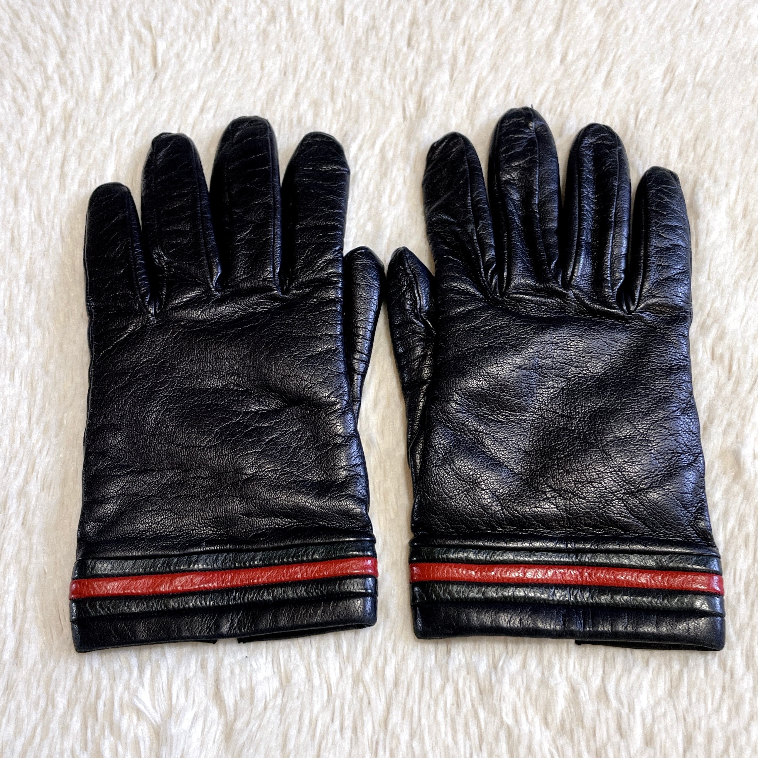 やや傷や汚れあり】美品 GUCCI グッチ カシミヤ 本革 レザーグローブ  