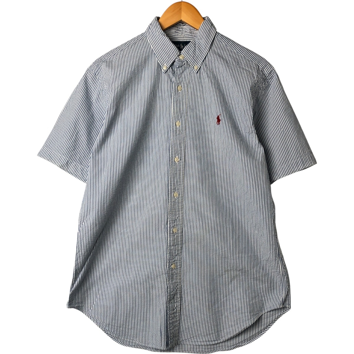 古着 ラルフローレン Ralph Lauren CLASSIC FIT シアサッカー 半袖 ボタンダウン ストライプシャツ メンズM相当/eaa544202