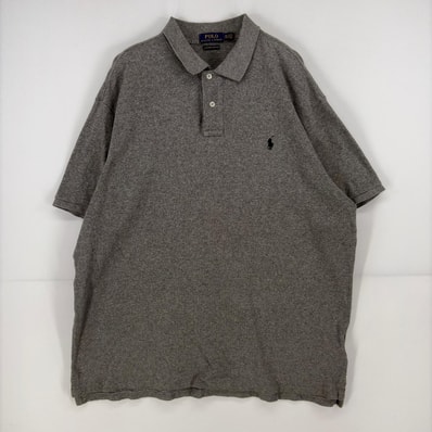 古着 ポロ・ラルフローレン POLO RALPH LAUREN 半袖シャツ ロゴ 大きいサイズ 刺繍 ポロシャツ 鹿子 2XL グレー メンズ