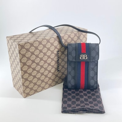 BALENCIAGA(バレンシアガ) ×GUCCI ザ ハッカープロジェクト フォンポーチ ショルダーバッグ 564046 レッド×ネイビー