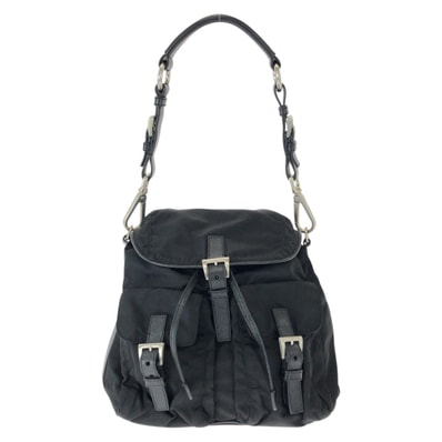 美品 PRADA プラダ テスート 三角ロゴプレート ブラック 黒 シルバー金具 ナイロン レザー/ ショルダーバッグ ポシェット 604306 【中古】