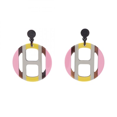 エルメス HERMES Hエキップ ピアス ジュエリー バッファローホーン ピンク レディース グレー系 / イエロー系 / ピンク系 【中古】