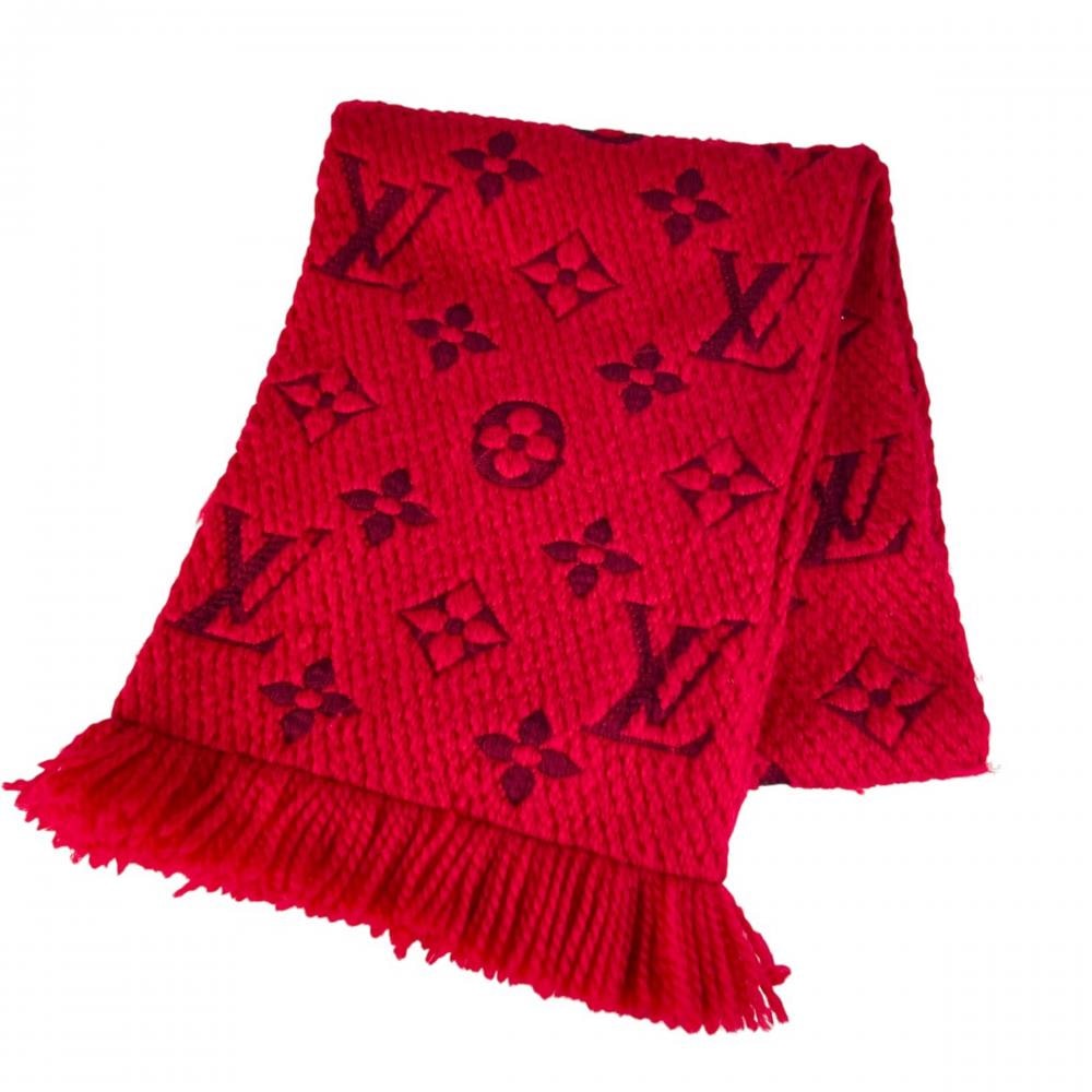 LOUIS VUITTON ルイヴィトン マフラー エシャルプ・ロゴマニア LVロゴ M72432 ウール  シルク   ルビー レディース 約825g【中古品】