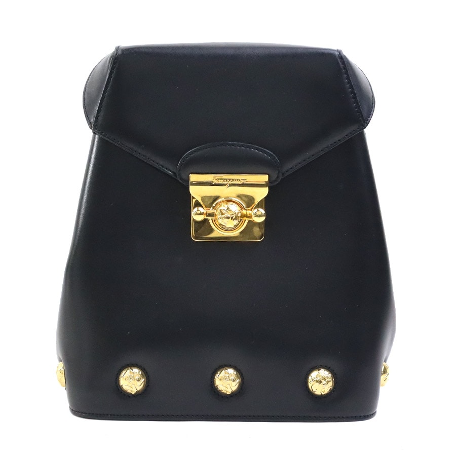 サルヴァトーレフェラガモ Salvatore Ferragamo リュック レザー ブラック ゴールド レディース【中古】 e61441k