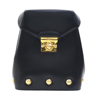 サルヴァトーレフェラガモ Salvatore Ferragamo リュック レザー ブラック ゴールド レディース【中古】 e61441k