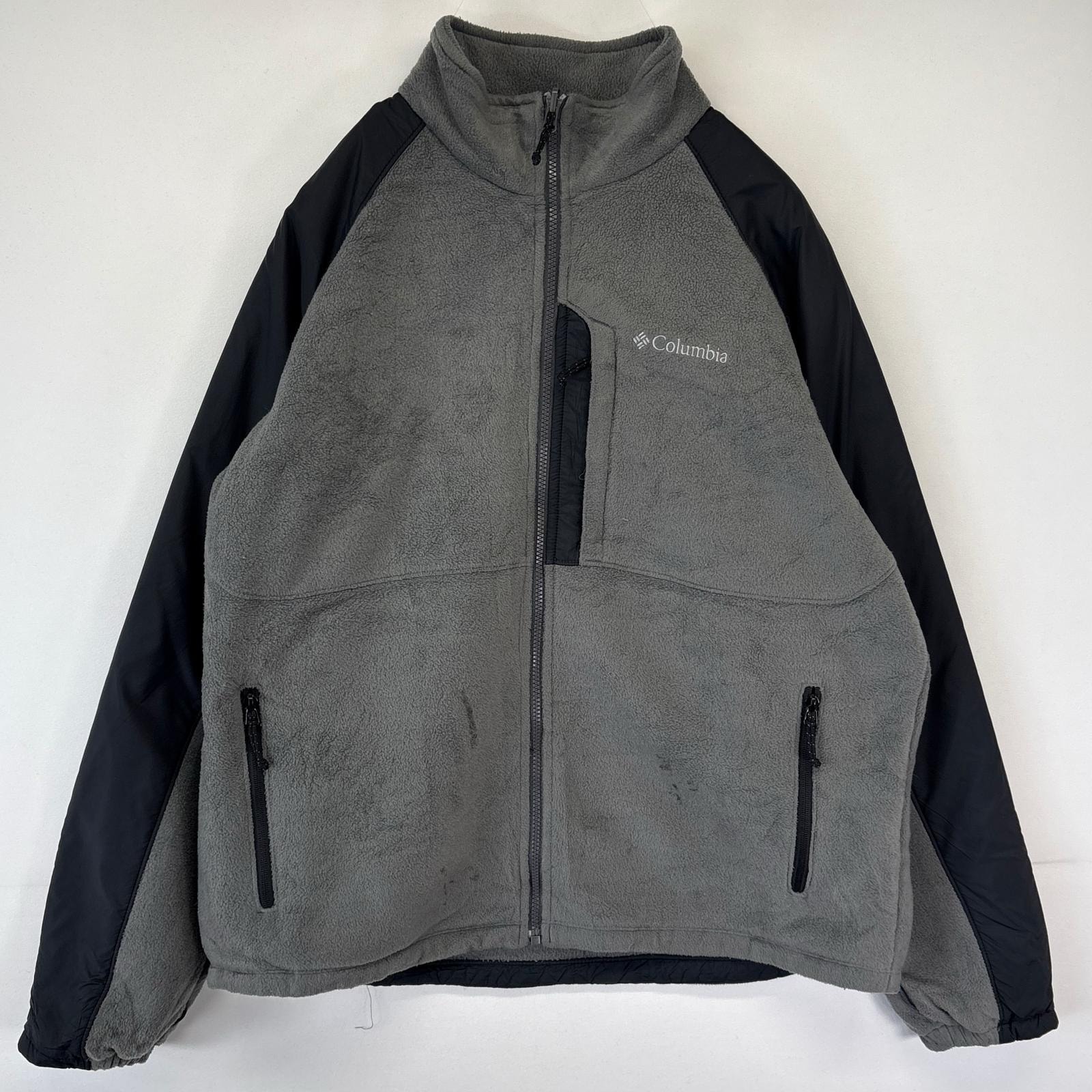 古着 コロンビア Columbia フルジップフリースジャケット ワンポイントロゴ刺繍 アウトドア 大きいサイズ XL  ブラック メンズ