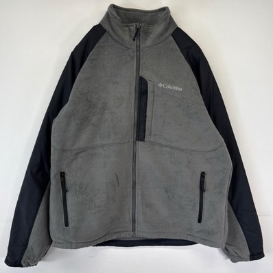 古着 コロンビア Columbia フルジップフリースジャケット ワンポイントロゴ刺繍 アウトドア 大きいサイズ XL ブラック メンズ
