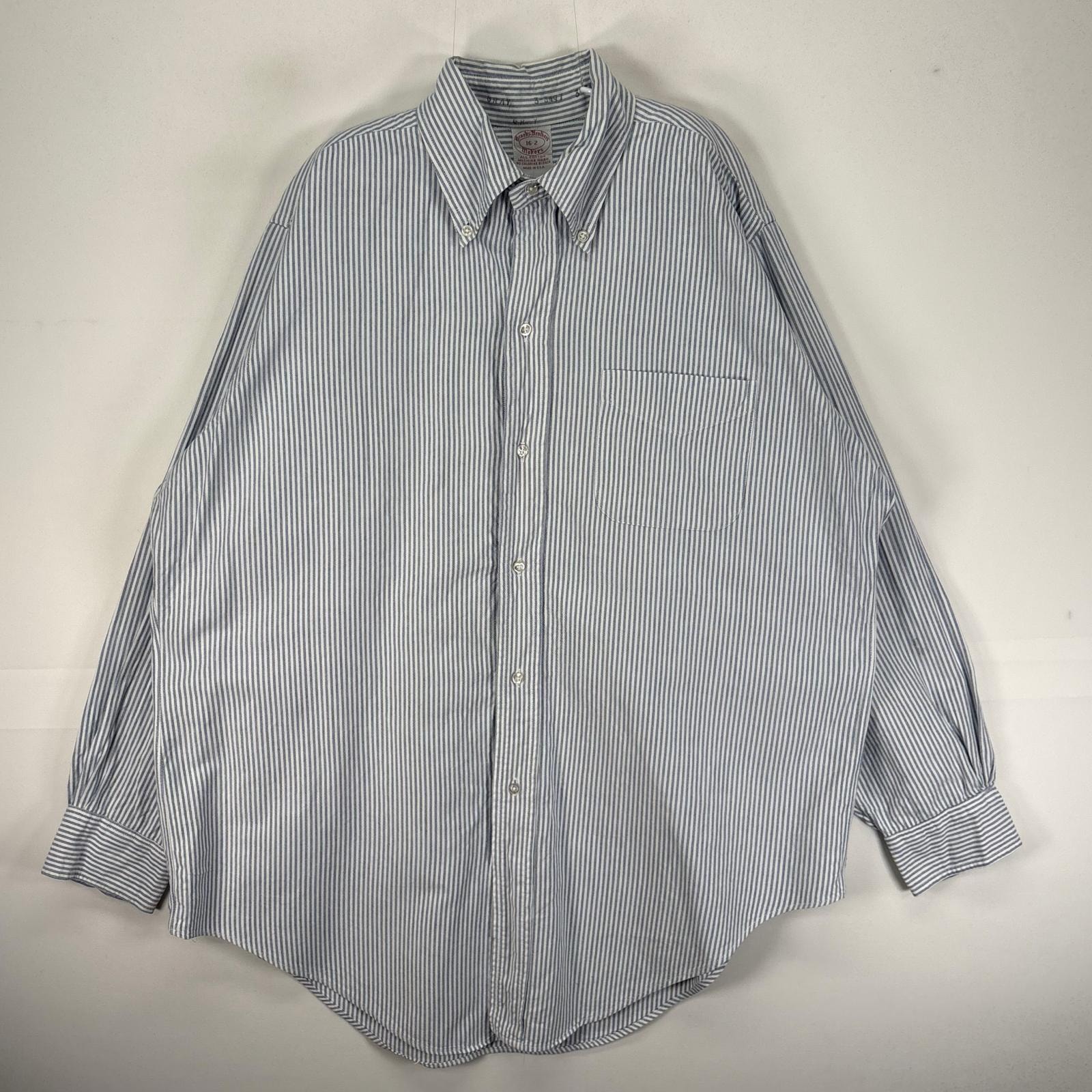 古着 70's/70年代 ヴィンテージ ブルックスブラザーズ Brooks Brothers 長袖シャツ ボタンダウン 胸ポケット 6ボタン L  ブルー系 ストライプ メンズ