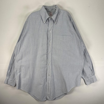 古着 70's/70年代 ヴィンテージ ブルックスブラザーズ Brooks Brothers 長袖シャツ ボタンダウン 胸ポケット 6ボタン L ブルー系 ストライプ メンズ