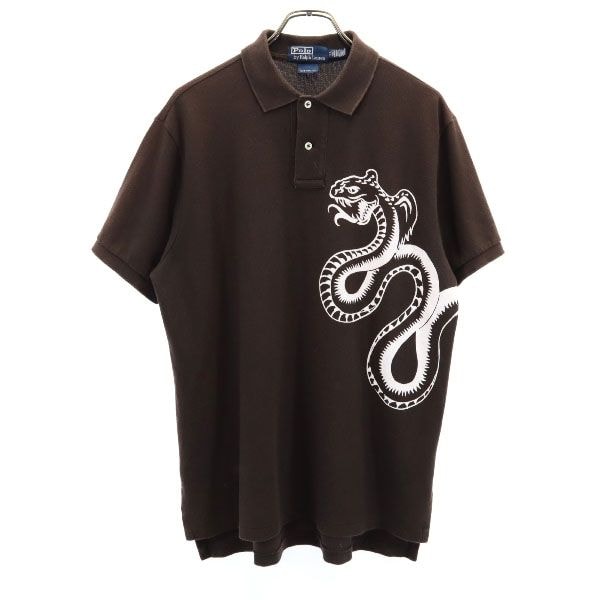 Polo by Ralph Lauren ポロバイラルフローレン 蛇プリント 半袖 ポロシャツ LL ブラウン